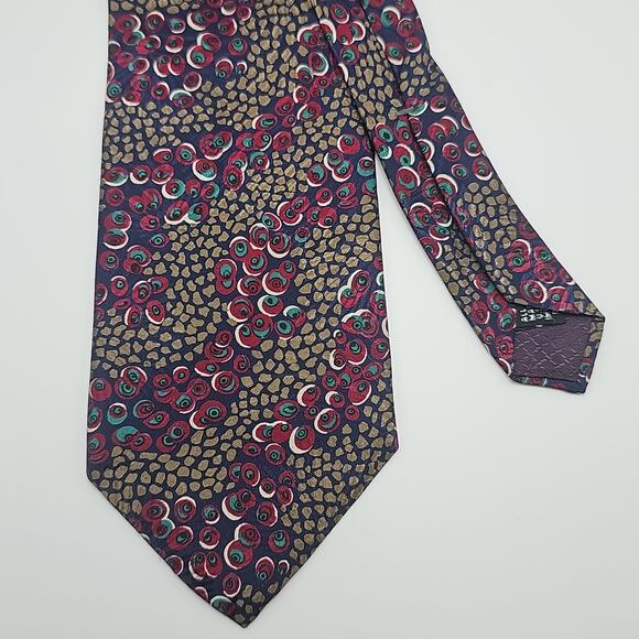 Vintage USA Christian Dior Monsieur Tie Mens Burgundy Peacock Feather Silk 58" - Picture 3 of 6